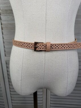 Women's Vegan Leather Laser Cut Belt Blush-S/M